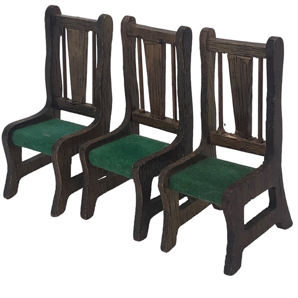 Set of 3 Miniature Dollhouse Wooden Dining Room Chairs - Picture 9 of 13